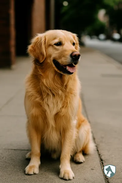 Perro mediano mira izquierda ligeramente